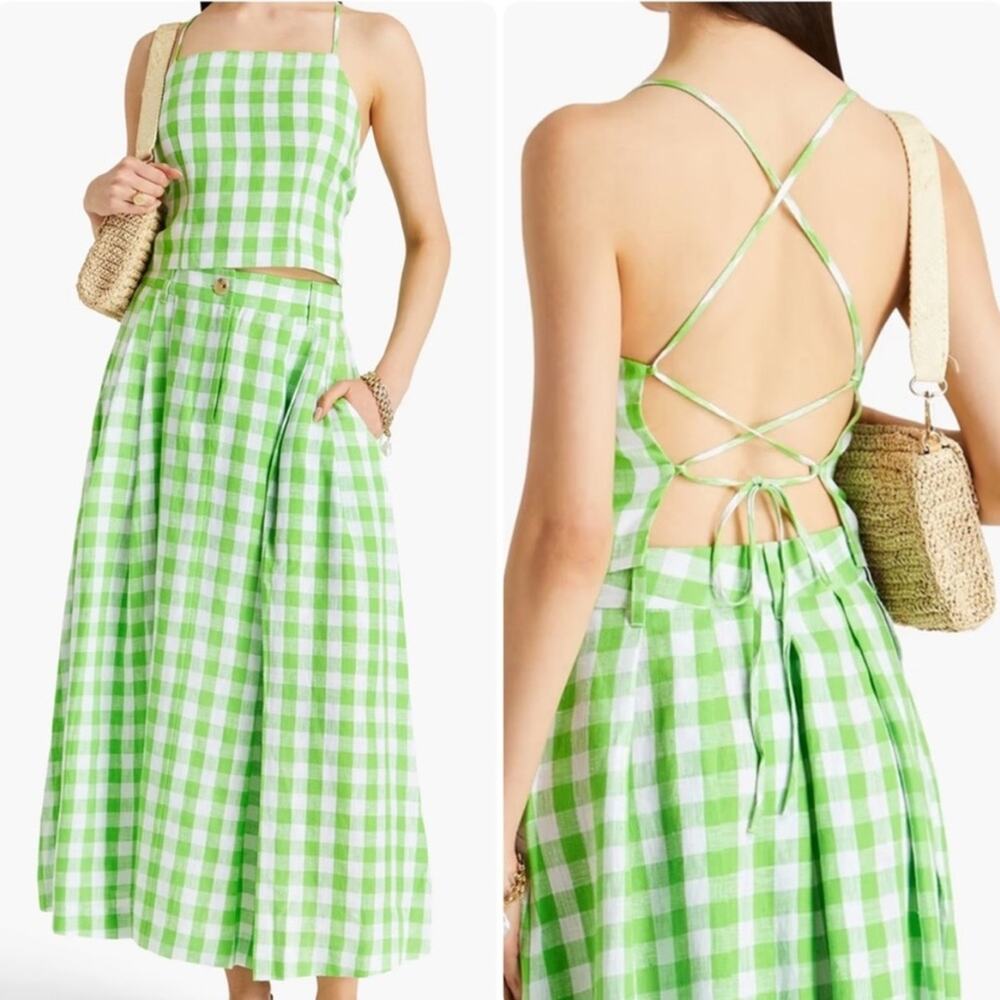 MARA HOFFMAN Carrie cropped checked hemp top